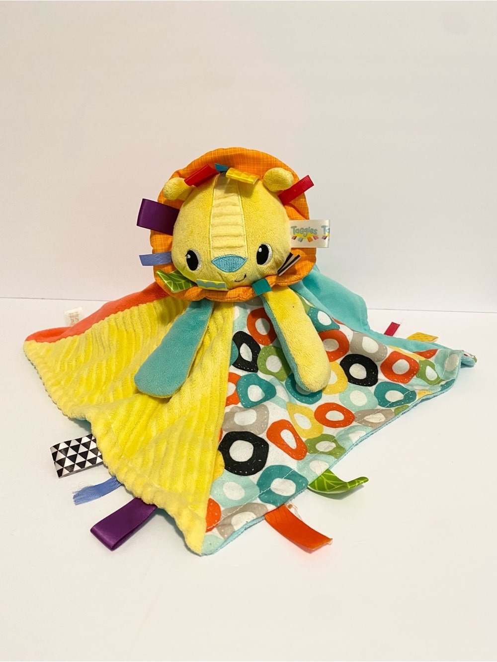 Taggies Lion Lovey Security Blanket Blankie Rainbow Colorful Bright Sensory Toy